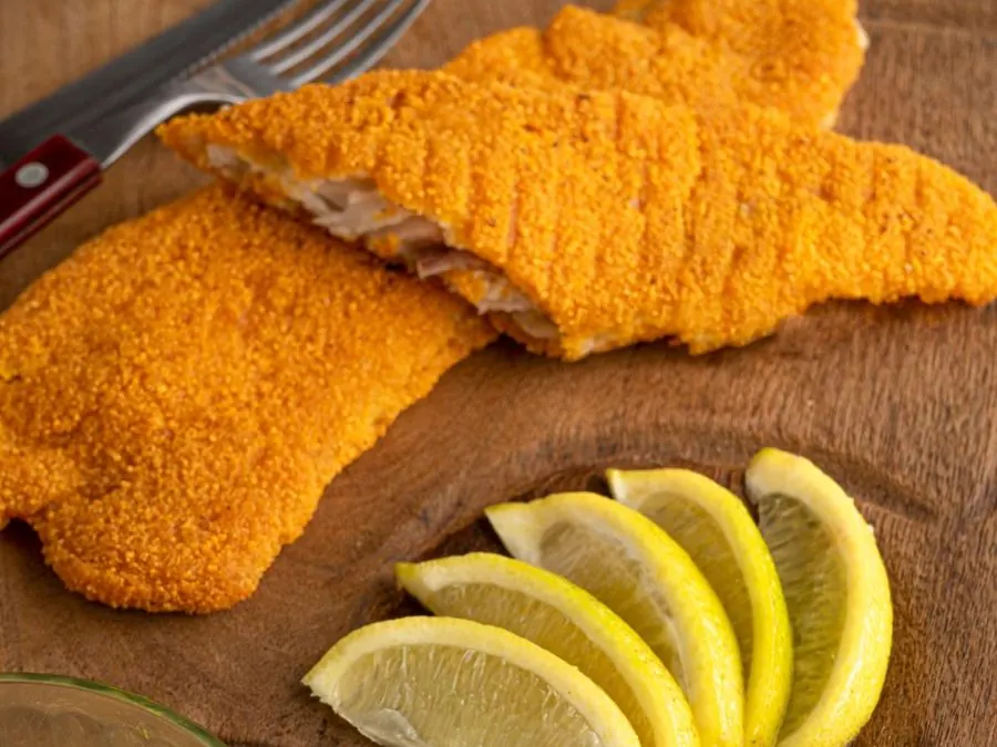 Breaded pre-fried hake fillet